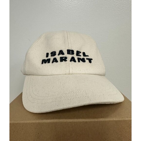 ISABEL MARANT Tyron Logo-Embroidered Cotton-Twill  Baseball Cap In Ecru Black  5 - Picture 3 of 8